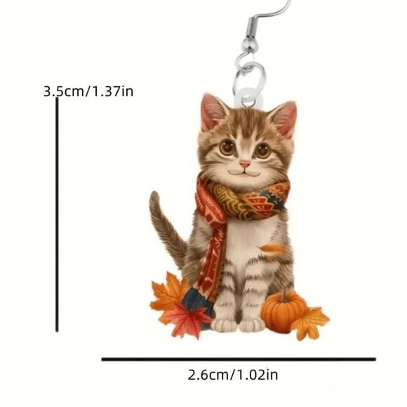Cute Cat Acrylic Dangle drop Earrings fall colors autumn vibes - Picture 4 of 9